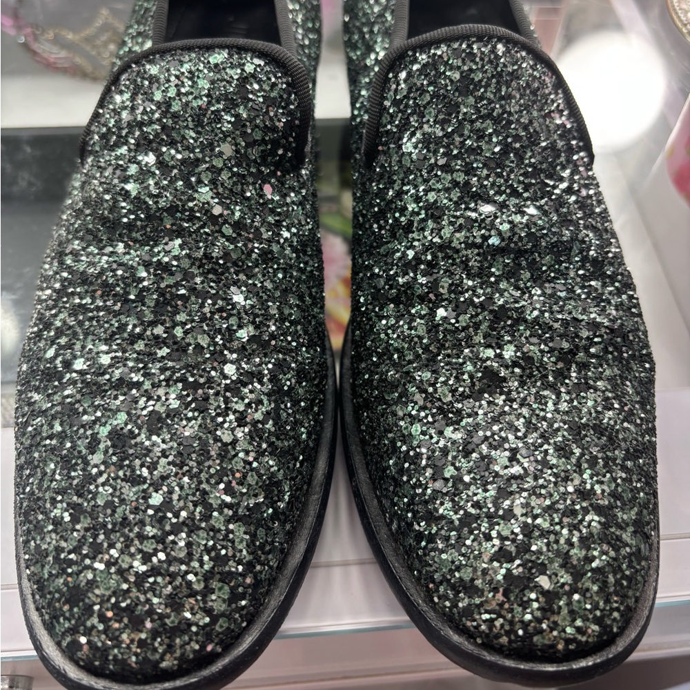 💎JIMMY CHOO Metallic Loafers.  Size US 7/IT 37.5. Black&Metallic - Picture 12 of 12